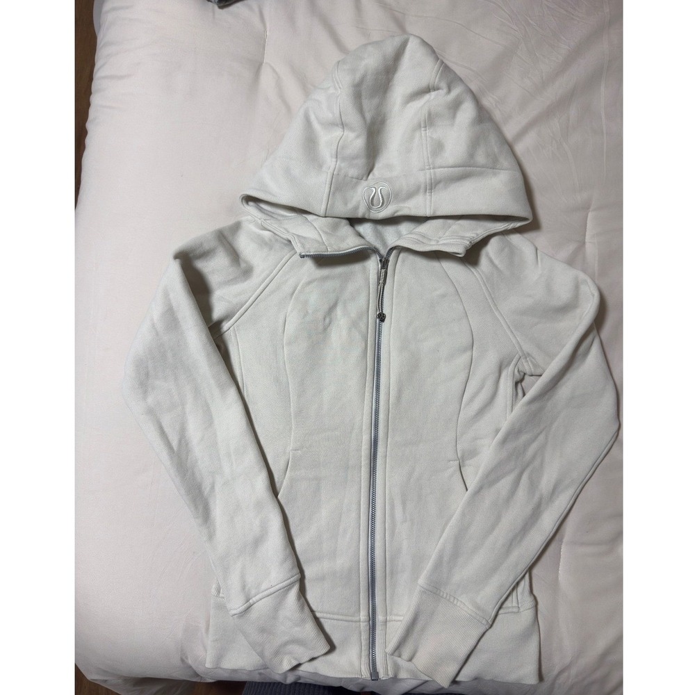 Lululemon Scuba Full Zip Hoodie White Cream Fleece Size 4 LW4AWMS